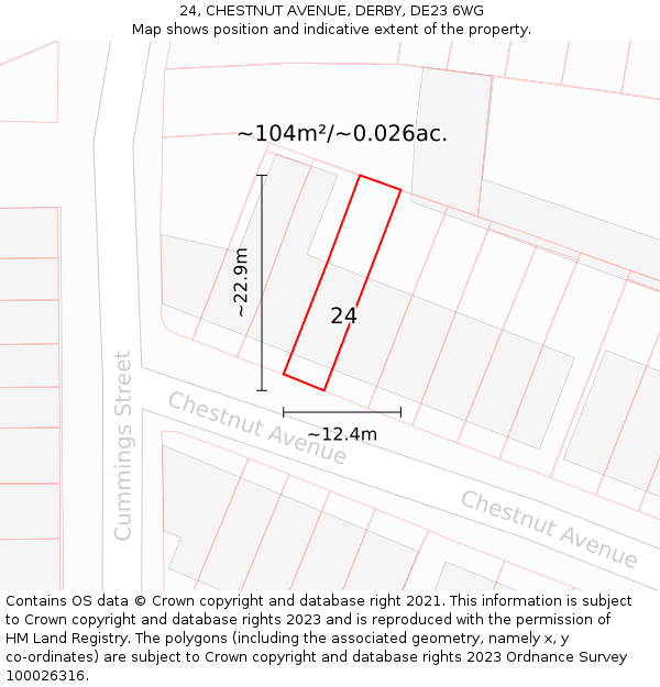 24, CHESTNUT AVENUE, DERBY, DE23 6WG: Plot and title map