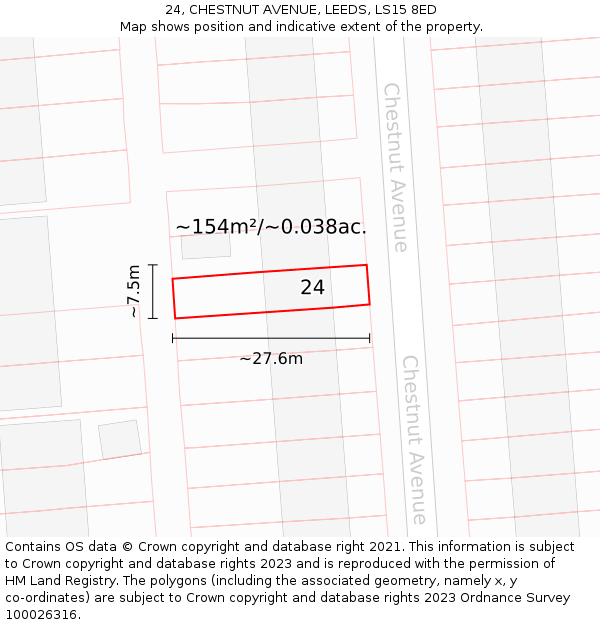 24, CHESTNUT AVENUE, LEEDS, LS15 8ED: Plot and title map