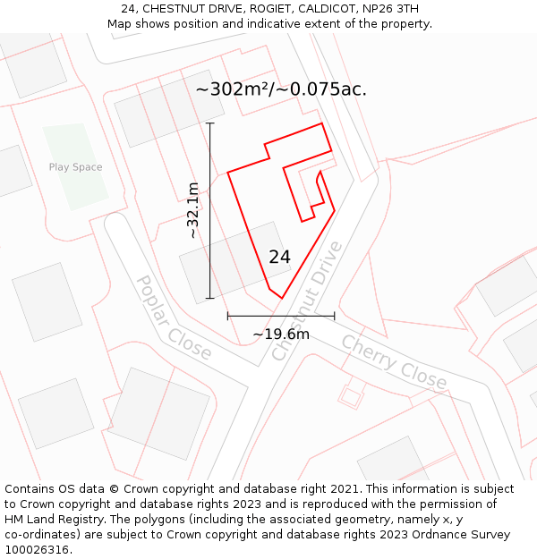 24, CHESTNUT DRIVE, ROGIET, CALDICOT, NP26 3TH: Plot and title map