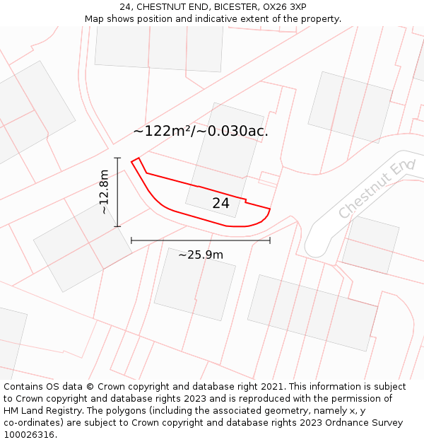 24, CHESTNUT END, BICESTER, OX26 3XP: Plot and title map