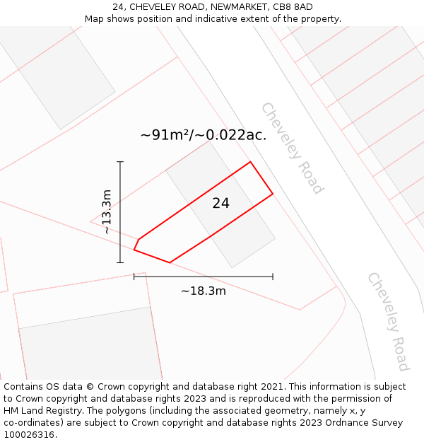 24, CHEVELEY ROAD, NEWMARKET, CB8 8AD: Plot and title map