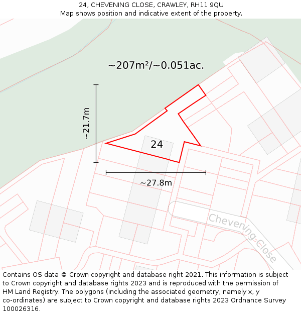 24, CHEVENING CLOSE, CRAWLEY, RH11 9QU: Plot and title map