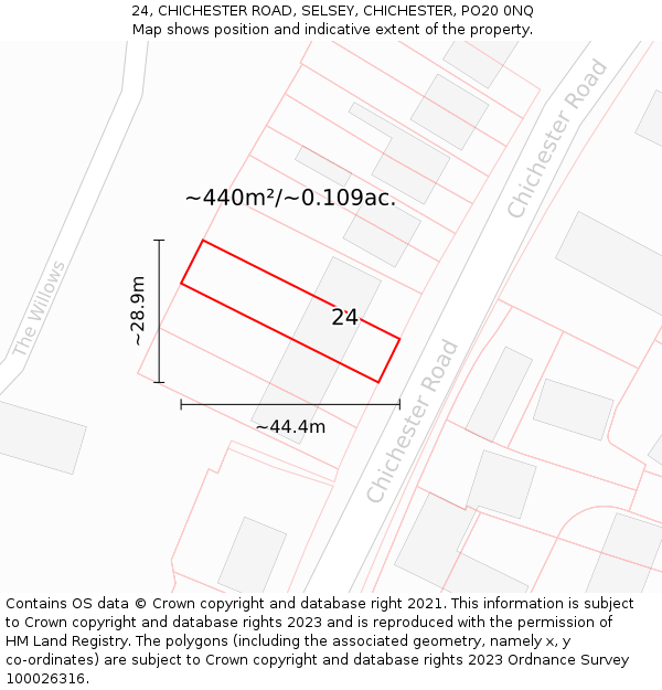 24, CHICHESTER ROAD, SELSEY, CHICHESTER, PO20 0NQ: Plot and title map