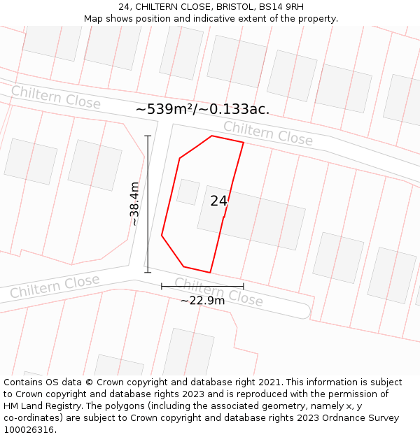 24, CHILTERN CLOSE, BRISTOL, BS14 9RH: Plot and title map