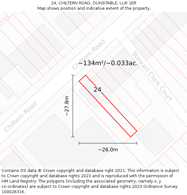 24, CHILTERN ROAD, DUNSTABLE, LU6 1ER: Plot and title map