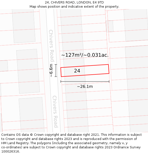 24, CHIVERS ROAD, LONDON, E4 9TD: Plot and title map