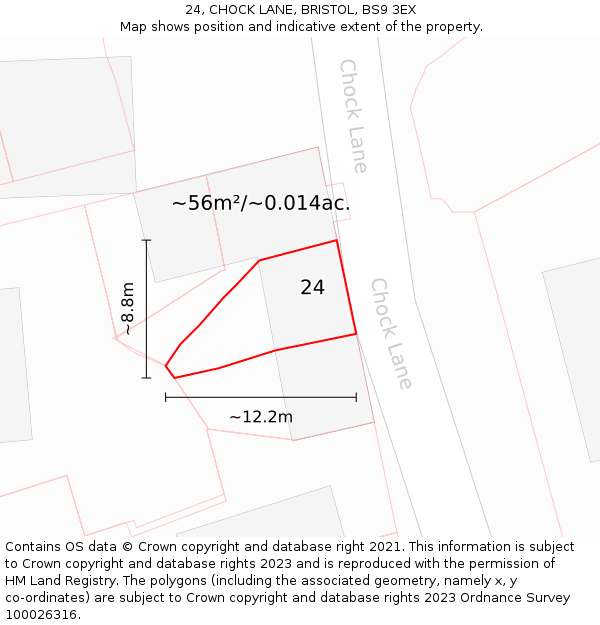 24, CHOCK LANE, BRISTOL, BS9 3EX: Plot and title map