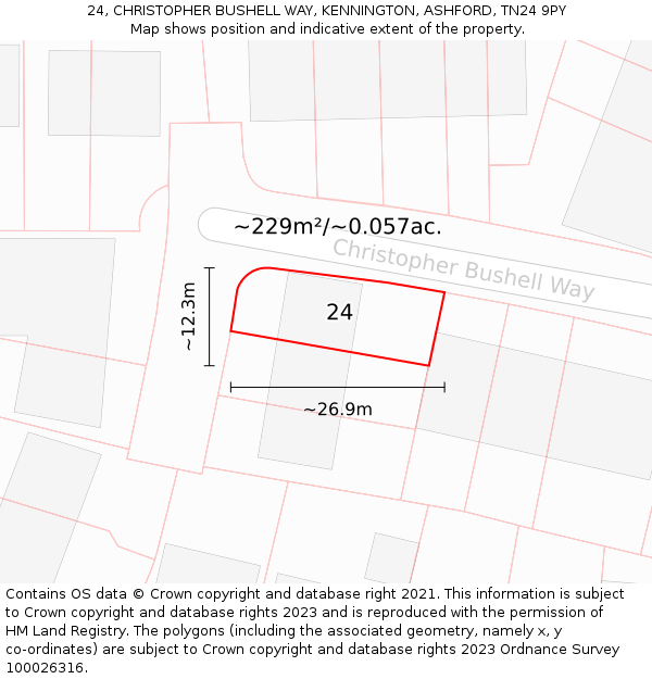 24, CHRISTOPHER BUSHELL WAY, KENNINGTON, ASHFORD, TN24 9PY: Plot and title map