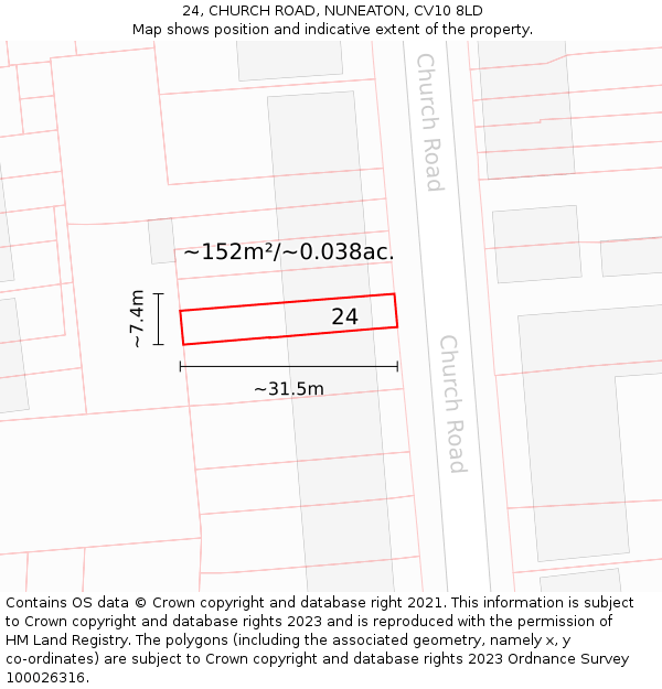 24, CHURCH ROAD, NUNEATON, CV10 8LD: Plot and title map