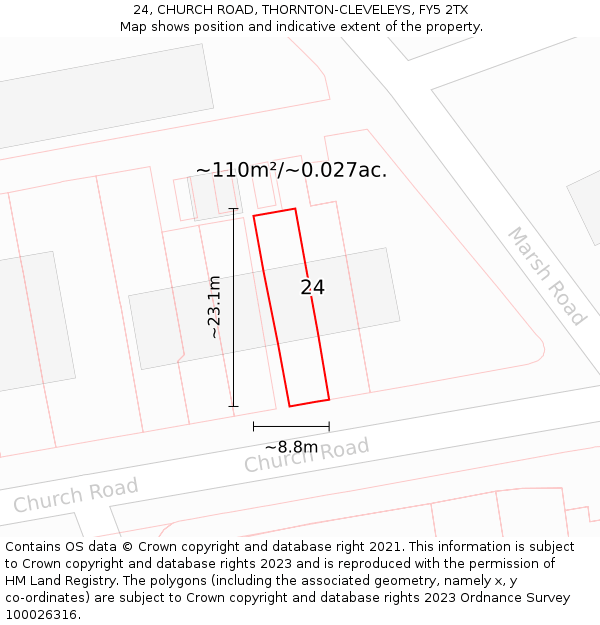 24, CHURCH ROAD, THORNTON-CLEVELEYS, FY5 2TX: Plot and title map