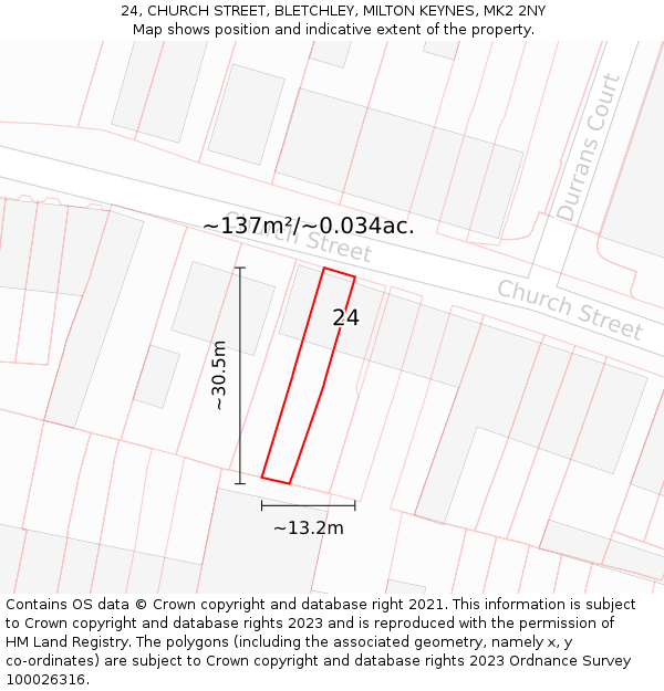 24, CHURCH STREET, BLETCHLEY, MILTON KEYNES, MK2 2NY: Plot and title map