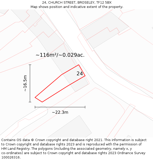 24, CHURCH STREET, BROSELEY, TF12 5BX: Plot and title map