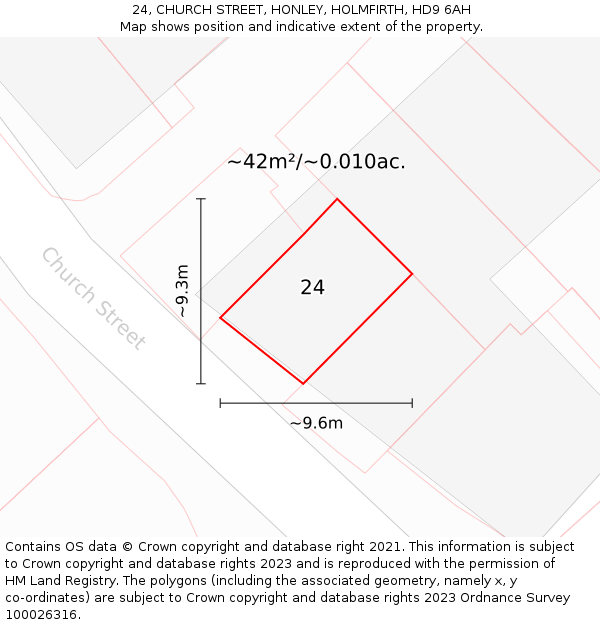 24, CHURCH STREET, HONLEY, HOLMFIRTH, HD9 6AH: Plot and title map