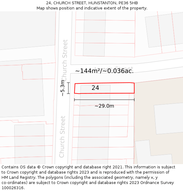 24, CHURCH STREET, HUNSTANTON, PE36 5HB: Plot and title map
