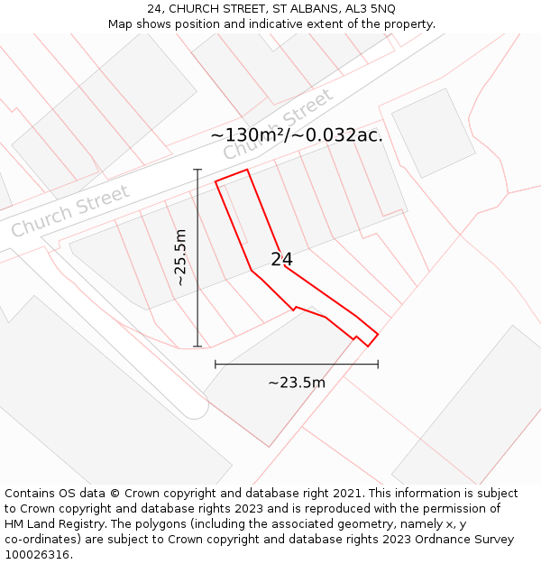 24, CHURCH STREET, ST ALBANS, AL3 5NQ: Plot and title map