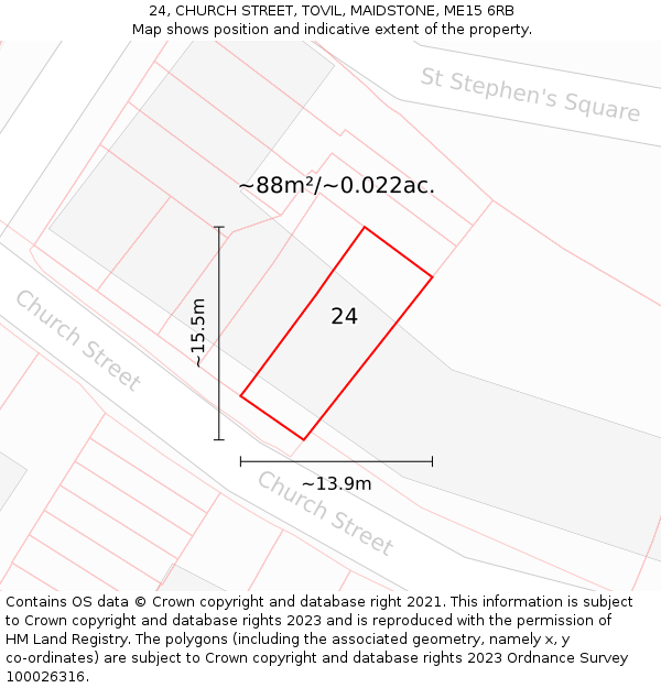 24, CHURCH STREET, TOVIL, MAIDSTONE, ME15 6RB: Plot and title map