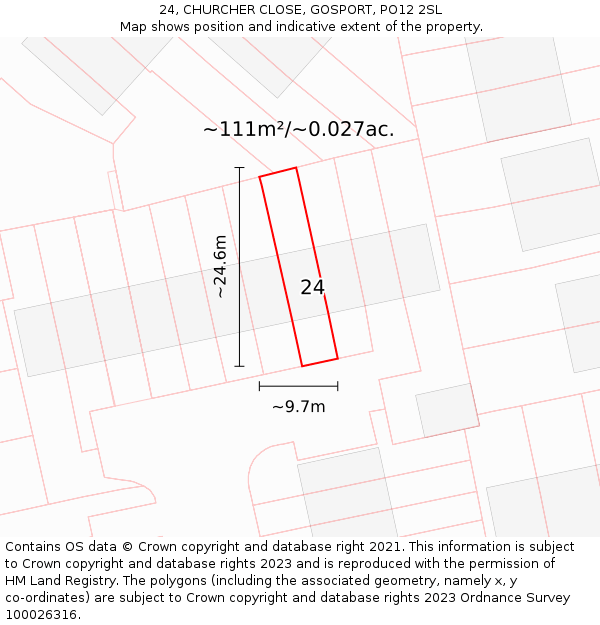 24, CHURCHER CLOSE, GOSPORT, PO12 2SL: Plot and title map