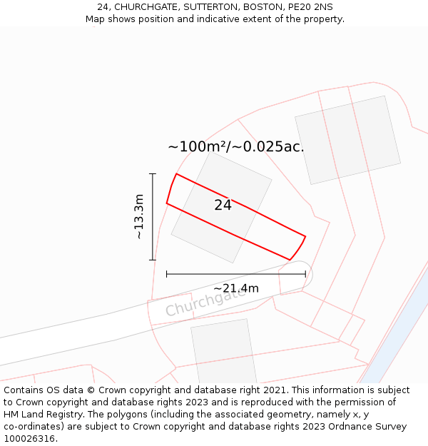 24, CHURCHGATE, SUTTERTON, BOSTON, PE20 2NS: Plot and title map