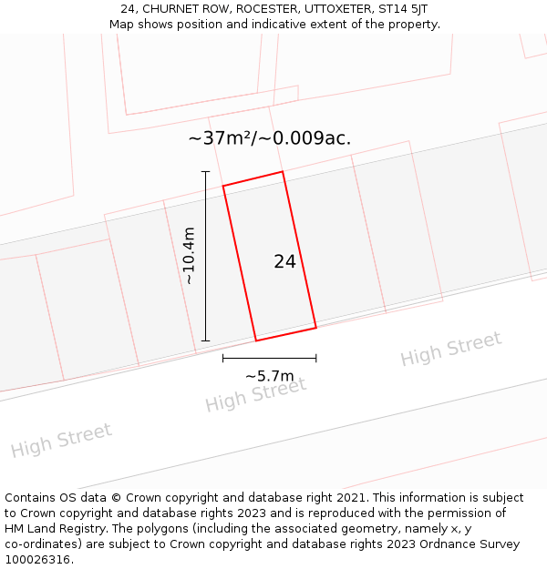 24, CHURNET ROW, ROCESTER, UTTOXETER, ST14 5JT: Plot and title map