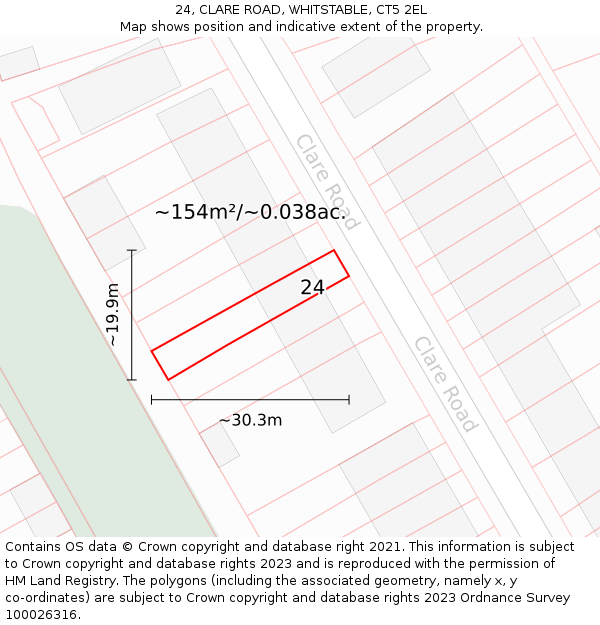 24, CLARE ROAD, WHITSTABLE, CT5 2EL: Plot and title map