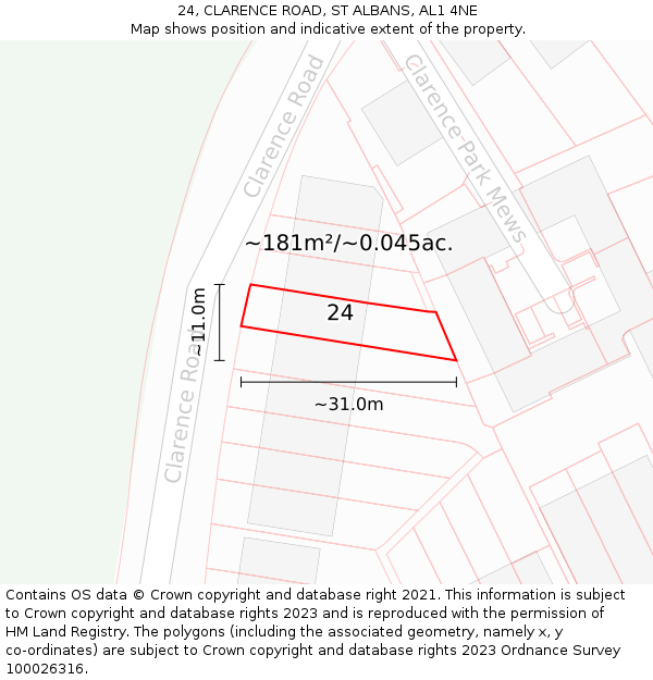 24, CLARENCE ROAD, ST ALBANS, AL1 4NE: Plot and title map