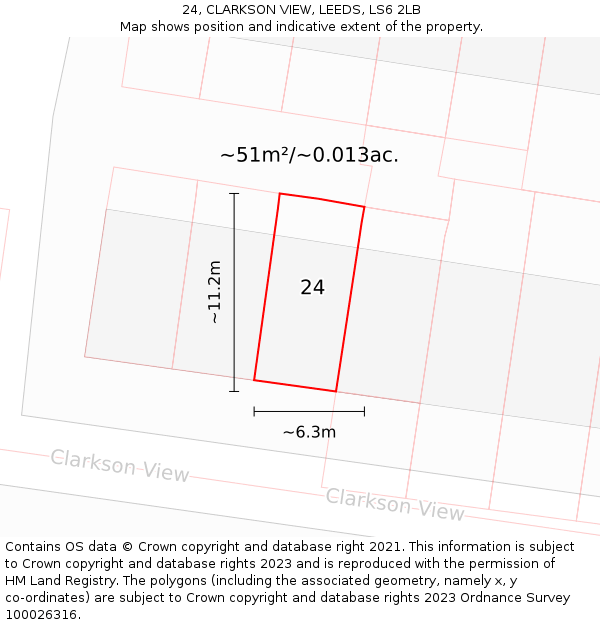 24, CLARKSON VIEW, LEEDS, LS6 2LB: Plot and title map