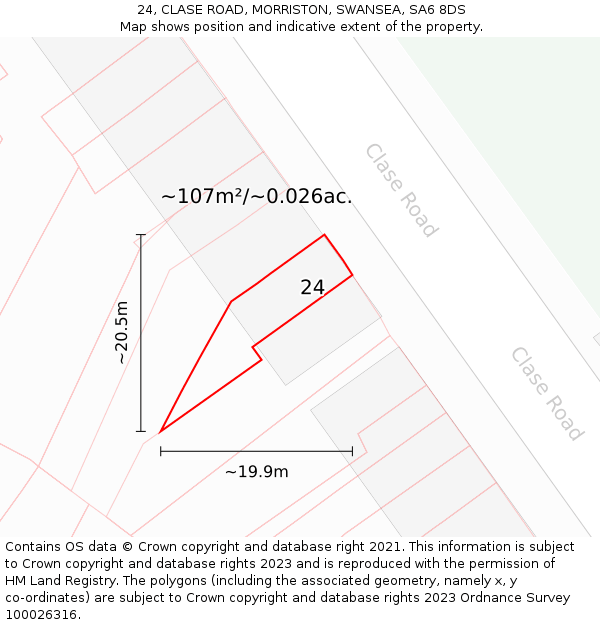 24, CLASE ROAD, MORRISTON, SWANSEA, SA6 8DS: Plot and title map