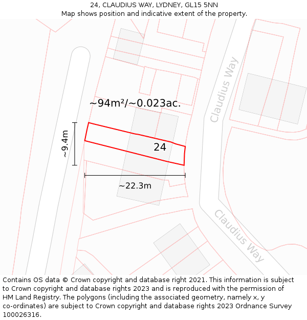 24, CLAUDIUS WAY, LYDNEY, GL15 5NN: Plot and title map