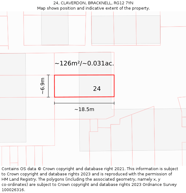 24, CLAVERDON, BRACKNELL, RG12 7YN: Plot and title map