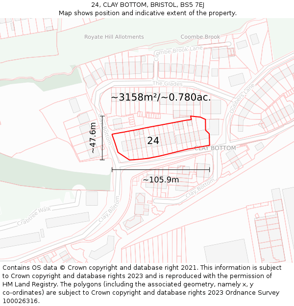 24, CLAY BOTTOM, BRISTOL, BS5 7EJ: Plot and title map
