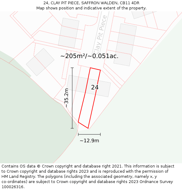 24, CLAY PIT PIECE, SAFFRON WALDEN, CB11 4DR: Plot and title map