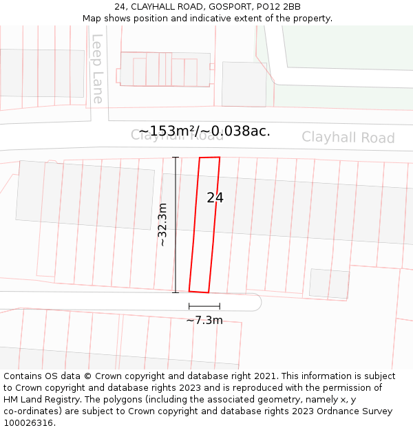 24, CLAYHALL ROAD, GOSPORT, PO12 2BB: Plot and title map