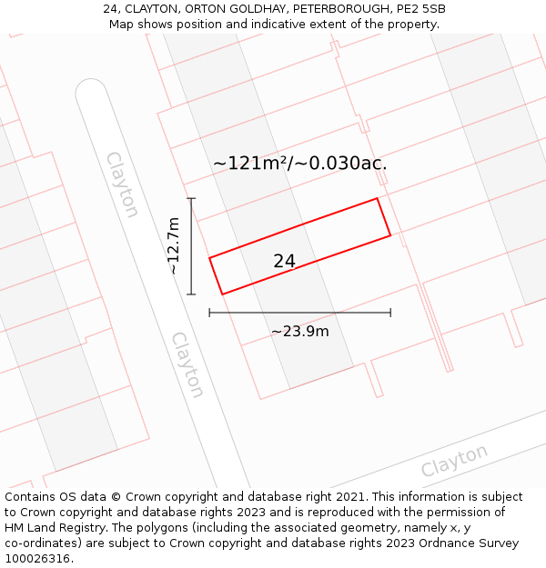 24, CLAYTON, ORTON GOLDHAY, PETERBOROUGH, PE2 5SB: Plot and title map