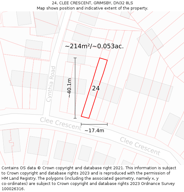 24, CLEE CRESCENT, GRIMSBY, DN32 8LS: Plot and title map