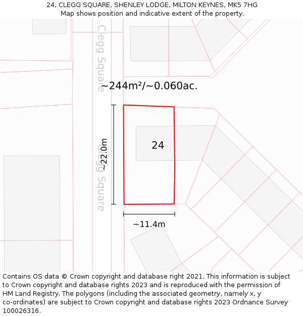 24, CLEGG SQUARE, SHENLEY LODGE, MILTON KEYNES, MK5 7HG: Plot and title map