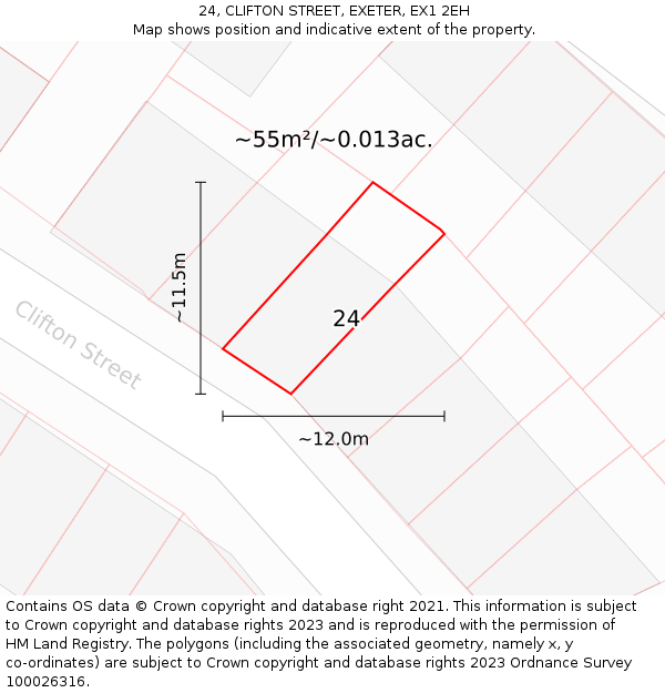 24, CLIFTON STREET, EXETER, EX1 2EH: Plot and title map