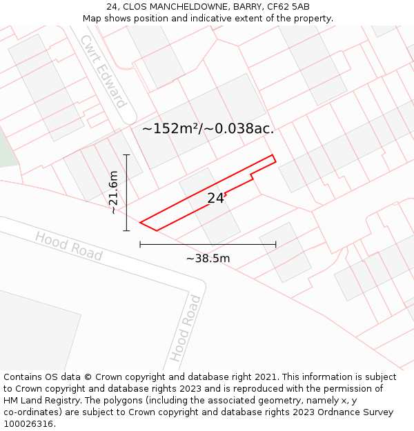 24, CLOS MANCHELDOWNE, BARRY, CF62 5AB: Plot and title map