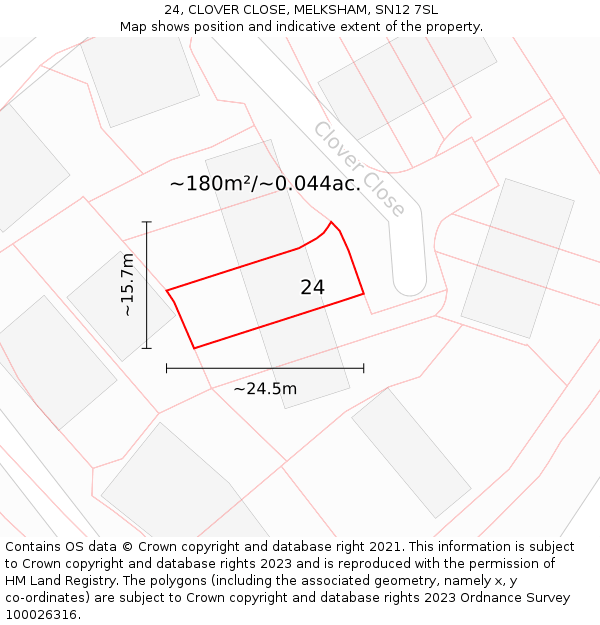 24, CLOVER CLOSE, MELKSHAM, SN12 7SL: Plot and title map
