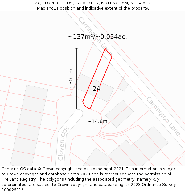 24, CLOVER FIELDS, CALVERTON, NOTTINGHAM, NG14 6PN: Plot and title map