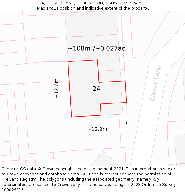 24, CLOVER LANE, DURRINGTON, SALISBURY, SP4 8FG: Plot and title map