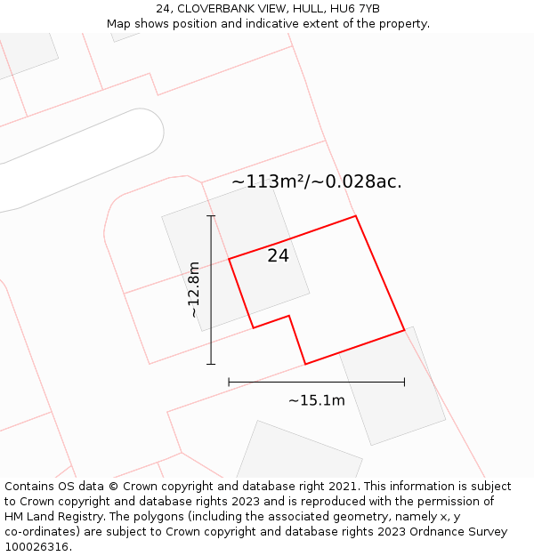 24, CLOVERBANK VIEW, HULL, HU6 7YB: Plot and title map