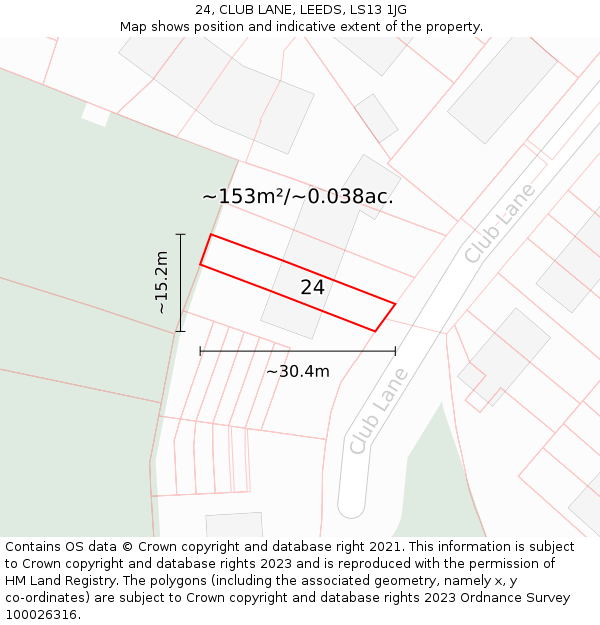 24, CLUB LANE, LEEDS, LS13 1JG: Plot and title map