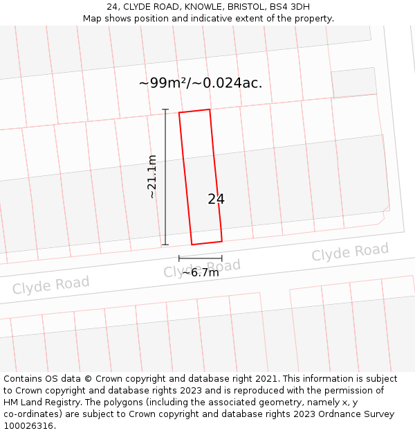 24, CLYDE ROAD, KNOWLE, BRISTOL, BS4 3DH: Plot and title map
