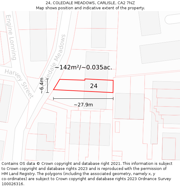 24, COLEDALE MEADOWS, CARLISLE, CA2 7NZ: Plot and title map