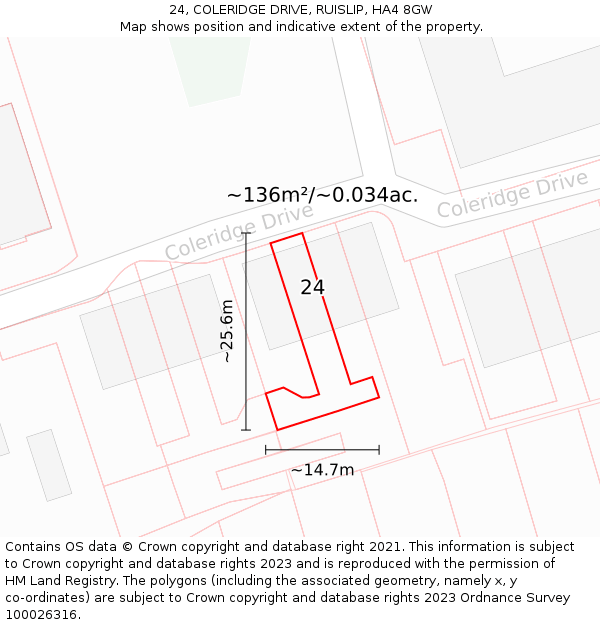 24, COLERIDGE DRIVE, RUISLIP, HA4 8GW: Plot and title map