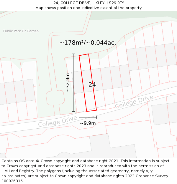 24, COLLEGE DRIVE, ILKLEY, LS29 9TY: Plot and title map