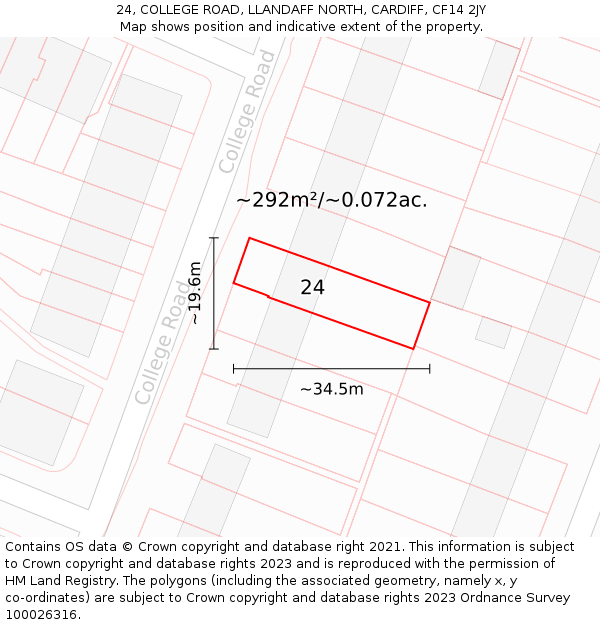 24, COLLEGE ROAD, LLANDAFF NORTH, CARDIFF, CF14 2JY: Plot and title map