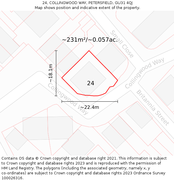 24, COLLINGWOOD WAY, PETERSFIELD, GU31 4QJ: Plot and title map