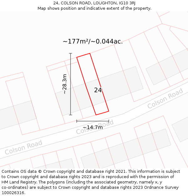 24, COLSON ROAD, LOUGHTON, IG10 3RJ: Plot and title map