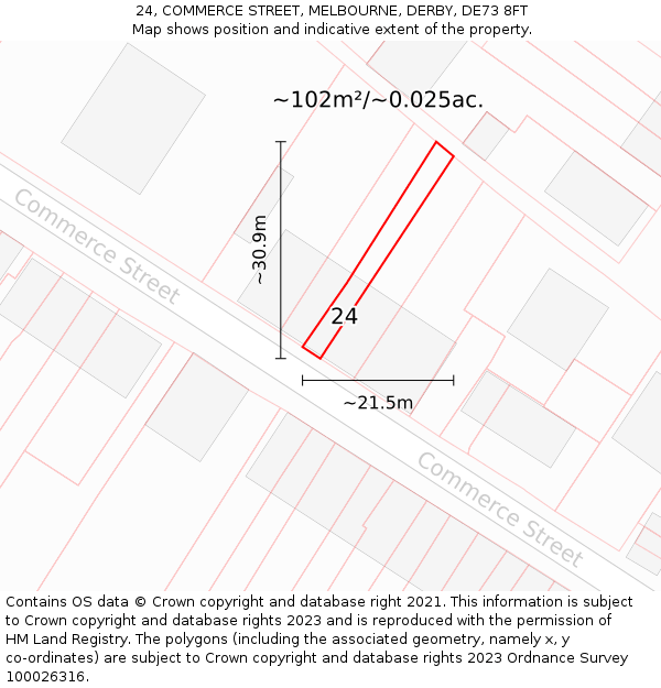 24, COMMERCE STREET, MELBOURNE, DERBY, DE73 8FT: Plot and title map